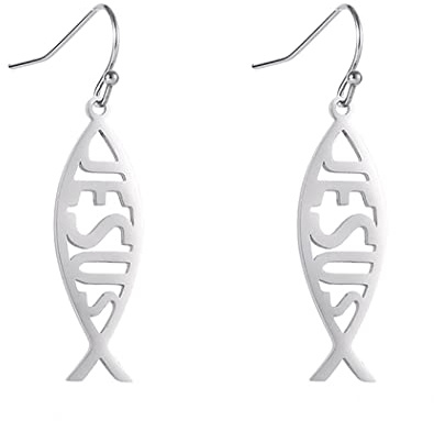 UNIFT Ohrringe Für Frauen Mädchen Jesus Fisch Glaube Symbol Ohrringe Edelstahl Schicke Bogen Angelhaken Ohrringe Christlicher Schmuck (Silber)