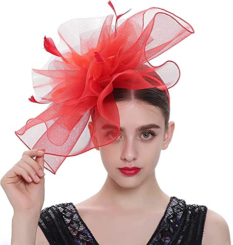 Fascinatorhut für Hochzeit Damen elegant für Bankett Fascinator Hut Vintage schick Brautschmuck mit großer Blume Haarreif Derby-Barett Ascot für Cocktail Kirche Beerdigung