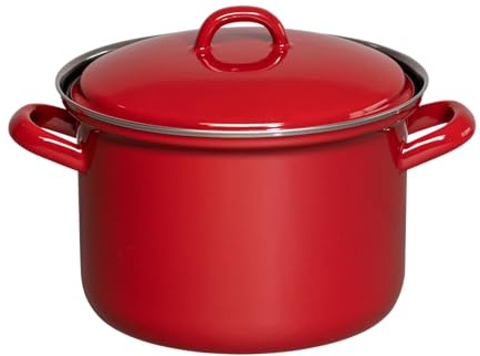 Riess, 0122-020, Topf mit Deckel Ø 16cm, COLOR ROT, Emaille, Vol. (rec.): 1,5 Liter, Made in Österreich, LBH: 22,5x17,7x15,2cm, 1,023kg, Induktionskocher kompatibel, Gasherd geeignet, Ofenfest