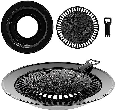 EVOCAMP Grillplatte Aufsatz für Gaskocher, antihaftbeschichtete Grillpfanne für Campingkocher, Grillmatte für BBQ, Camping und Gasgrill, Campingkocher Zubehör, Grillschale, Grillaufsatz rund 32 cm