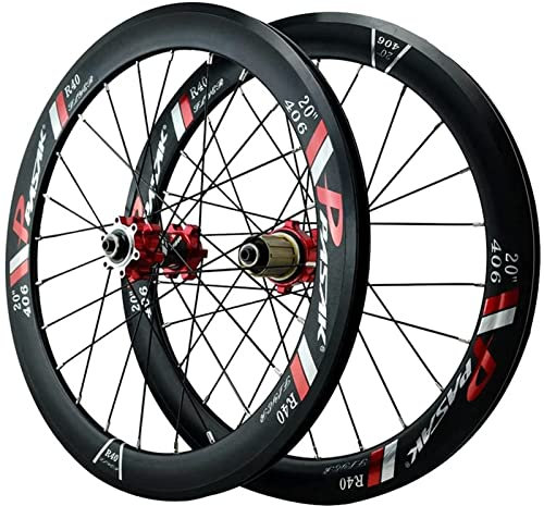 ZECHAO Doppelwandiger ultraleichter Legierungsrand 20inch (406) Bike-Radsatz Schnellspanner Vorderrad-Hinterradsatz for 7 8 9 10 11 12 Geschwindigkeit Wheelset (Color : Red, Size : 20in*406)