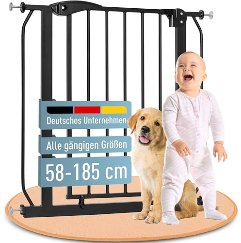 IB STYLE Barrera de Seguridad Berrin - Puerta de Escalera, Sin Taladrar, Auto Close, Doble Bloqueo, Niños Pequeños, Negro, Ancho: 115-125 cm