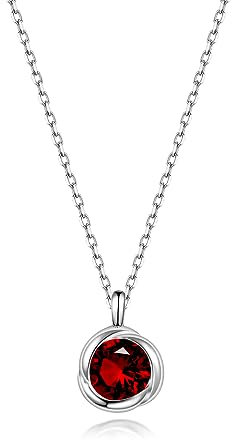 immobird Halskette Damen 925 Sterling Silber Necklace mit Januar Geburtssteine Natürliche Granat-Rosenform Geschenke Damen Mädchen Tochter
