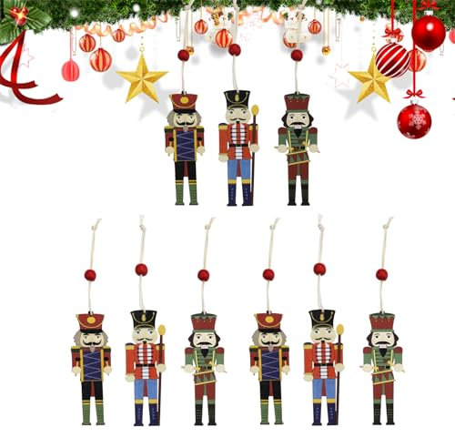 Feelorna 9 colgantes de madera de cascanueces de Navidad, colgante de Navidad, cascanueces, soldado hecho a mano, adornos colgantes para árbol de Navidad para decoración de fiestas de Navidad (juego
