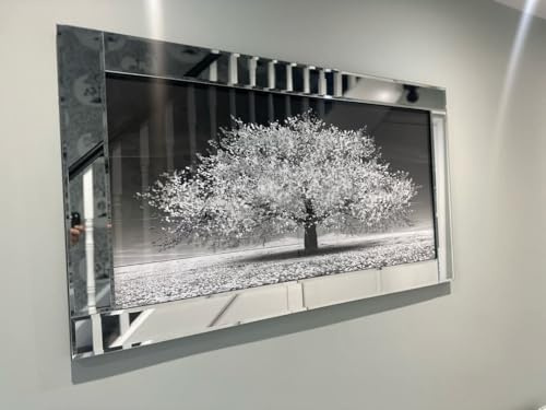 Biznest Blossom Tree Picture 3D Glitter Liquid Art Mirrored Frame Wall Art 85x45cm (Silver)