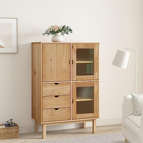 CKioict Buffetschrank modern Küchenschrank Vitrinenschrank Highboard OTTA 85x43x125 cm Massivholz Kiefer für Schlafzimmer & Wohnräume & Büro