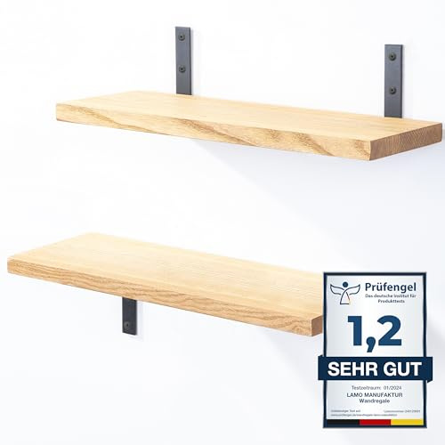 LAMO Manufaktur 2 Stück Wandregal Holz 2X 40cm | Schweberegal Massiv 100% Echtholz | Hängeregal für Wohnzimmer, Schlafzimmer, Küche, Büro, Badezimmer | Wandregale Set 4 Gerade Farbe: Natur