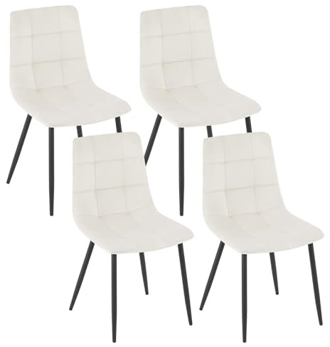 EUGAD Esszimmerstühle 4er Set, für Esszimmer Küche Wohnzimmer, Küchenstühle gepolstert mit Rückenlehne Samtbezug, mit Metallbeinen, 150 kg belastbar, Creme