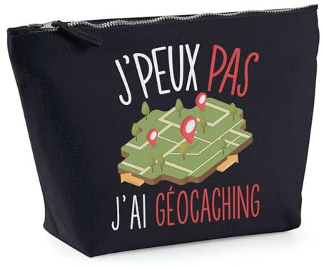 Trousse Noir Geocaching J'peux Pas | Pochette Toilette Maquillage Idée Sac Cadeau