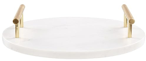 Beliani Deko Tablett Marmor weiß/Gold rund ⌀ 30 cm mit Griffen handgefertigt Argos
