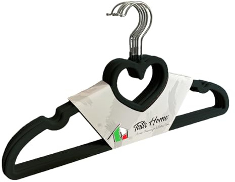 15 Pezzi Grucce Appendiabiti con Cuore in Velluto Antiscivolo Salvaspazio con Gancio Girevole Colore Nero