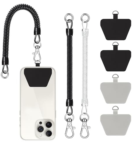 COCASES - Universell elastisk anti-förlust anti-förlust telefonkabel med lapp, kompatibel med de flesta smartphones (svart/transparent), 80, akrylnitrilbutadienstyren