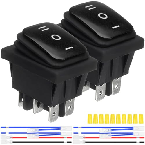 MKBKLLJY 2St.Schwarzer Polaritätsumkehrschalter Wasserdichte Steuerung 20A 12V DC 16A 250V/20A 125V AC DPDT 6Pin 3PositionON/OFF/ON Snap-in Kippschalter mit Überbrückungsklemme Drähte für Auto Boot