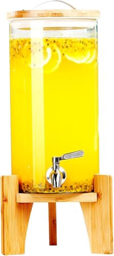 Distributeur De Boissons En Verre Avec Support Et Robinet En Acier Inoxydable, Bouilloire Pour Eau Froide/chaude, Seau à Large Ouverture Pour Jus De Limonade, Facile à Nettoyer, Températur(Size:12.5L)