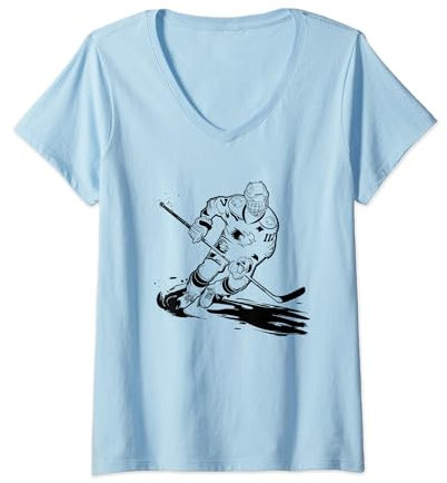 Damen Eishockeyspieler Eissport Eishockeyfeld T-Shirt mit V-Ausschnitt