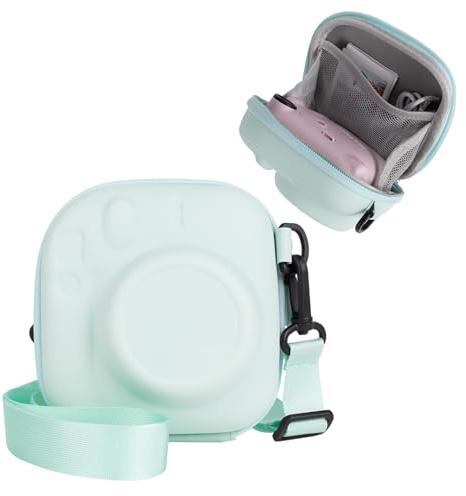 HIYQIN Hard EVA Storage Case Widely Compatible with Fujifilm Instax Mini 13/12/11/9/8/99/40, Instant Camera Protective Carrying Case with Adjustable Strap - Mint Green