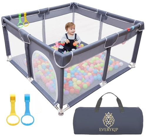 EveryKip® Laufstall Baby 120x120 cm, Laufgitter Baby mit atmungsaktivem Netz, Baby Laufstall mit Reißverschlusstür, Kinder Laufgitter, Inklusive Tragetasche und Griffringen