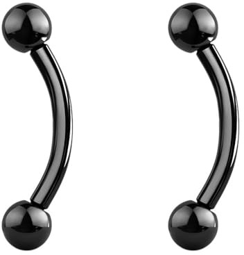 JEWEL BARREL Rook Daith - Coppia di piercing per sopracciglio, a forma di banana, 16 G (1,2 mm), 6 mm, 8 mm, 10 mm, 12 mm, lunghezza con sfera da 3 mm, 2 pezzi, Acciaio chirurgico 316L