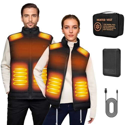 KBAFZD Heated Vest for Men with 10000 mAh Battery Pack,Intelligent Dual-Control 3-Speed Temperature Adjustable, Winter Heated Body Warmer for Sking (UK, Alpha, L, XL, Regular, Regular, Ziplock)