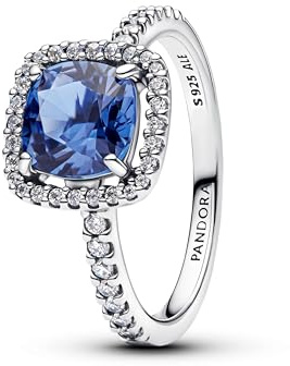 Pandora Damenring Silber quadratisch funkelnd Heiligenblau 193550C01