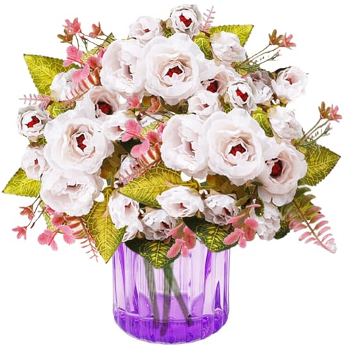 astylishome Fleurs artificielles qui ressemblent à de vraies pivoines artificielles - Mélange de roses blanches - Mélange d'hortensia - Fleurs décoratives pour bouquet de mariage, centres de table,