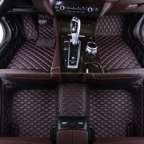 SANSHAOS Nach Maß Leder Fußmatten Auto für BMW 3er E46 Limousine Coupe Touring ab Bj.1998-2006, Fussmatten Auto wasserdichte rutschfeste Automatten Autoteppich Auto Deko,Black-Red