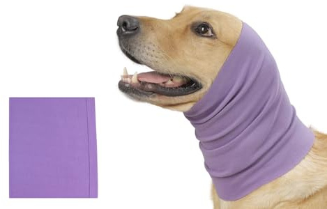Hanwin Dog Ear Protectors, Dog Snood, Warm and Noise Canceling, Purple, Made of Soft, Elastic Cotton, for Various Occasions Such as Thunderstorms, Bathing, Post Operative Care (Purple, L)