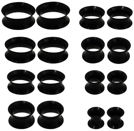 Greacesrio Set mit 16 Weich Silikon Ohr Tunnel, Silikon Tunnel 6/8/10/12/14/16/18/20 mm für Das Dehnen von Ohrlöchern, Ohrdehner Plug Piercing Expander Set, Schwarz