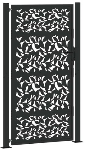 vidaXL Cancello Giardino Nero 105x180 cm in Acciaio Design a Foglia, cancello della Recinzione, cancello Esterno, cancello del Metallo