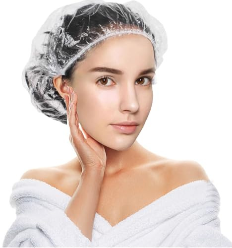 Ruayia Einweg-Duschhaube Damen 50 Stück, Duschhauben Einweg Kunststoff Durchsichtige Haarhaube Langlebig Shower Cap für Reise Salon Spa Heimgebrauch - 50 Stück