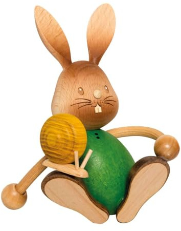 Drevhållare Kuhnert påskdekoration/påskhare Stupsi-hare med snigel 11 cm, tillverkad av finaste trä, för en förtrollande påskfest eller permanent dekoration, träkonst tillverkad i Tyskland