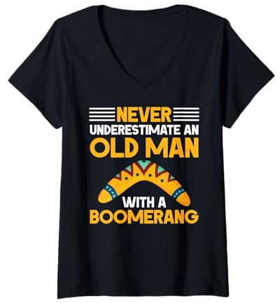 Damen Bumerang - Unterschätzen Sie niemals einen alten Mann mit einem Bumerang T-Shirt mit V-Ausschnitt