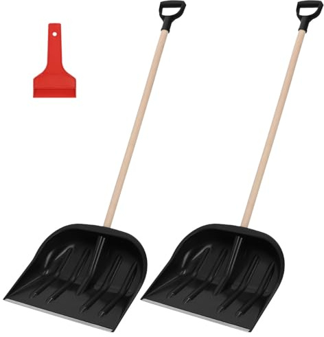 KOTARBAU® Lot de 2 pelles à neige pour voiture 47 cm avec manche en bois de 137 cm + grattoir à glace pour voiture pour déneigement de voiture avec lèvre en caoutchouc
