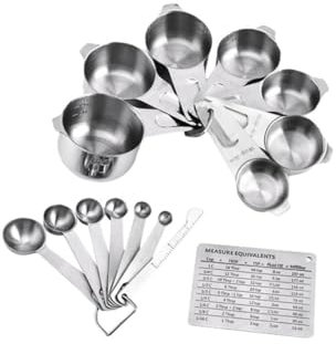 ABOOFAN 15piezas Cucharas y Tazas Medidoras Acero Inoxidable Mango Elegante Resistente Fácil Adecuado Para Cocina