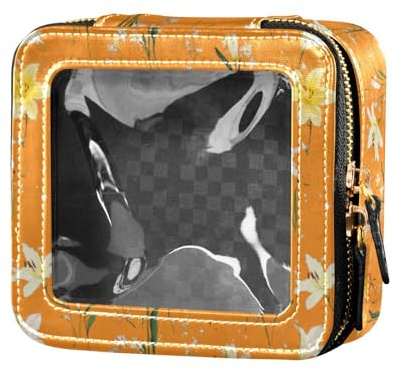 linqin Trousse de toilette transparente avec motif lys orange et blanc, Lys blanc orange, 1 size