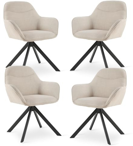 Goeurvant Dining Chairs Set of 4 Polyester Swivel Armchair for Living Room Upholstered Kitchen Chairs, Beige