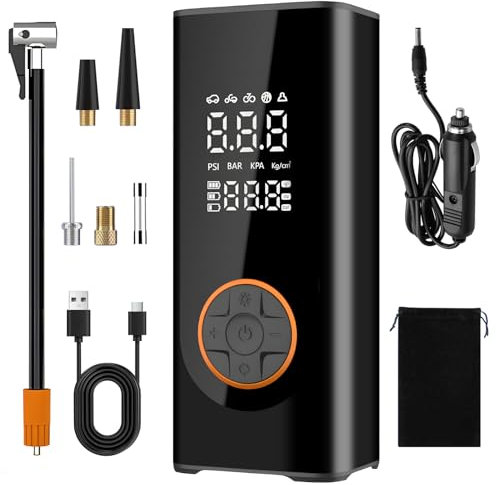 Corded/Cordless Dual Purpose Digital Tyre Inflator,Portable Air Compressor,Car Tyre Pump,Supports Preset Tyre Pressure and Auto Shutoff,with LED Lights for Car Tyres and Other Inflatable Devices