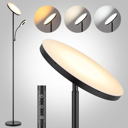 Home Sweet Home Moderne LED-Stehleuchte mit Leselicht | 25/25/175cm, schwarz | 42W 3636lm | 2700K-6500K Dimmbar | Verstellbares und flexibles Deckenfluter