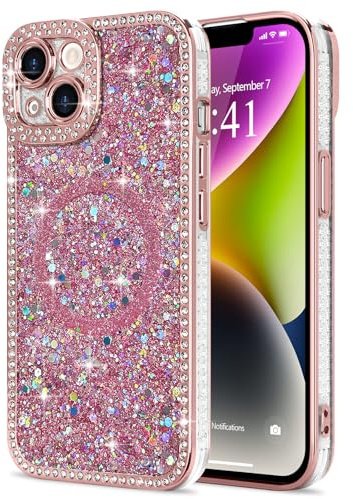 Lafunda Custodia con glitter compatibile con iPhone 14, custodia per cellulare da ragazza, custodia brillante con brillantini e diamanti 3D, custodia scintillante con bling e cristalli, compatibile