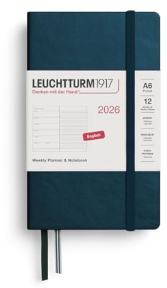 LEUCHTTURM1917 372669 Wochenkalender & Notizbuch Pocket (A6) 2026, Deep Sea, Englisch