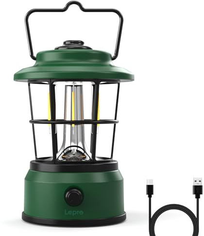 Lepro Lampada da Campeggio Ricaricabile, LED Retrò Lanterna da Campeggio Emergenza Portatile,Dimmerazione Continua ,Impermeable IPX4 Lampada per Tende per All'aperto,Pesca,Escursionismo,Emergenza