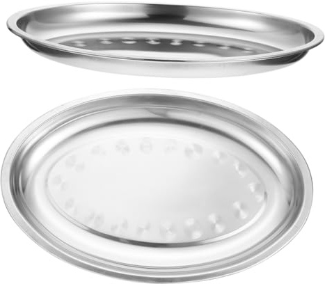 LIGIGWASH Thickened 2pcs Stainless Steel Oval Fish Steaming Plates 30cm Multi-Purpose Food Serving and Dessert Trays for Kitchen and Restaurant Use
