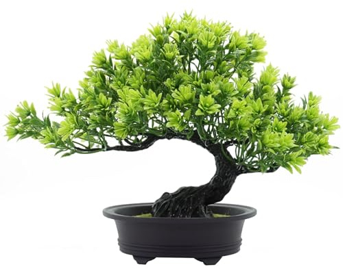 AzureLeap Artificial Plants Greenery Bonsai, Room Decor Fake Bonsai Tree for Home Decor Indoor Bookshelf Office Desk Bathroom Farmhouse Decor, Tall 9.5 (Green)