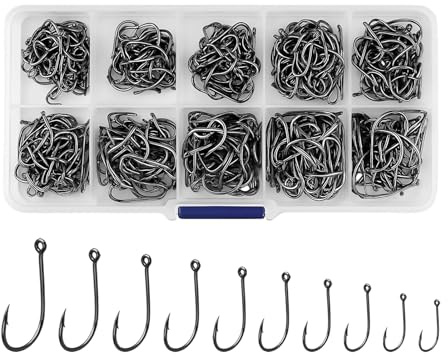 500pcs Fishing Hooks Set, Carbon Steel Barbed and Barbless Carp Hooks with 10 Sizes No.3–No.12, Sea Fishing Tackle Kit with Tackle Box for Carp Rigs,Freshwater Angling Accessories
