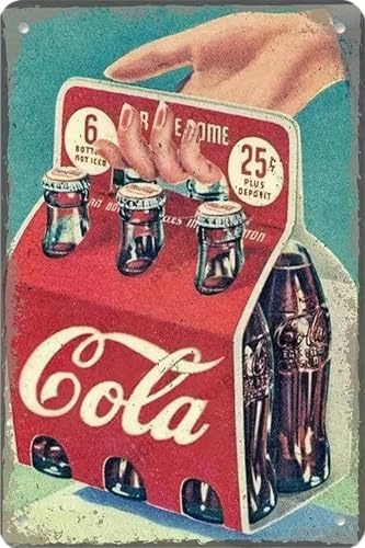 Vintage Soft Drinks Tin Sign,Retro Funny Home Metal Sign,Wall Aesthetics and Decor for Kitchen Bar Pub Club Cafe Living Room Restaurant Shop Office 8x12 Inches (Cola)