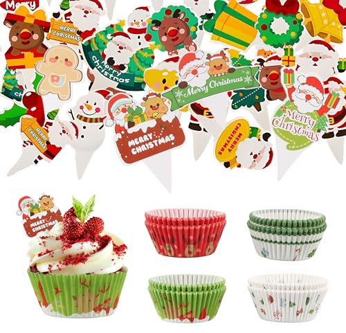 Pirottini per Muffin Carta, SilverChry 200 Teglia Muffin, Porta Torta con Coperchio, Scatola Regalo, Scatole Cartone, Decorazioni Natalizie, per Compleanni, Capodanno, Articoli per Feste (D)
