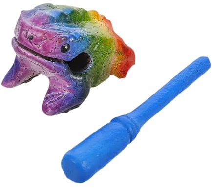 WEKADRIN Massivholz Frosch Musikinstrument mit Schabstab Farbig Geschnitzter Holzfrosch Pädagogisches Schlaginstrument für Kinder Erwachsene und Musikunterricht