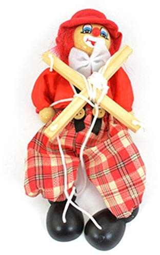 Ghzste Holz Marionette Puppen Ziehen String Puppen Clown Marionette String Clown Puppe Interaktive Spielzeug Vintage Clown Holz Marionette Hand Craft Toys Kinder Geschenke (Rot)