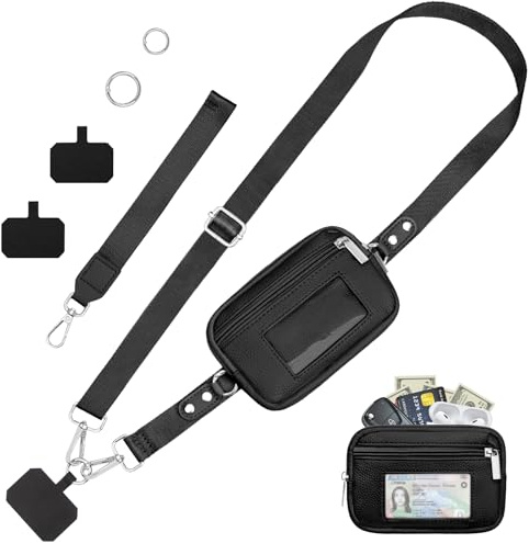 Faneam Correa Universal para Teléfono Móvil, Anchura de 2,5 cm, Cuerda para movil Ajustable con Pequeña Monedero Extraíble, Colgador Móvil Cuello Mujer, Cordón de Correa Colgante para Smartphones