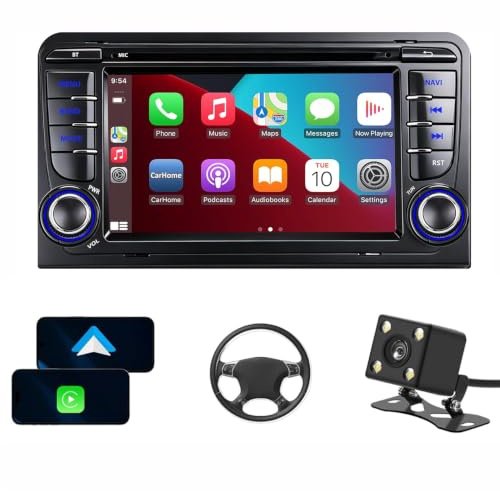 Pantalla Coche sin instalacion per Audi A3 S3 RS3 2003-2012 con Apple CarPlay e Android Auto Wireless, Schermo Touchscreen da 7 Pollici e Radio FM RDS con Bluetooth